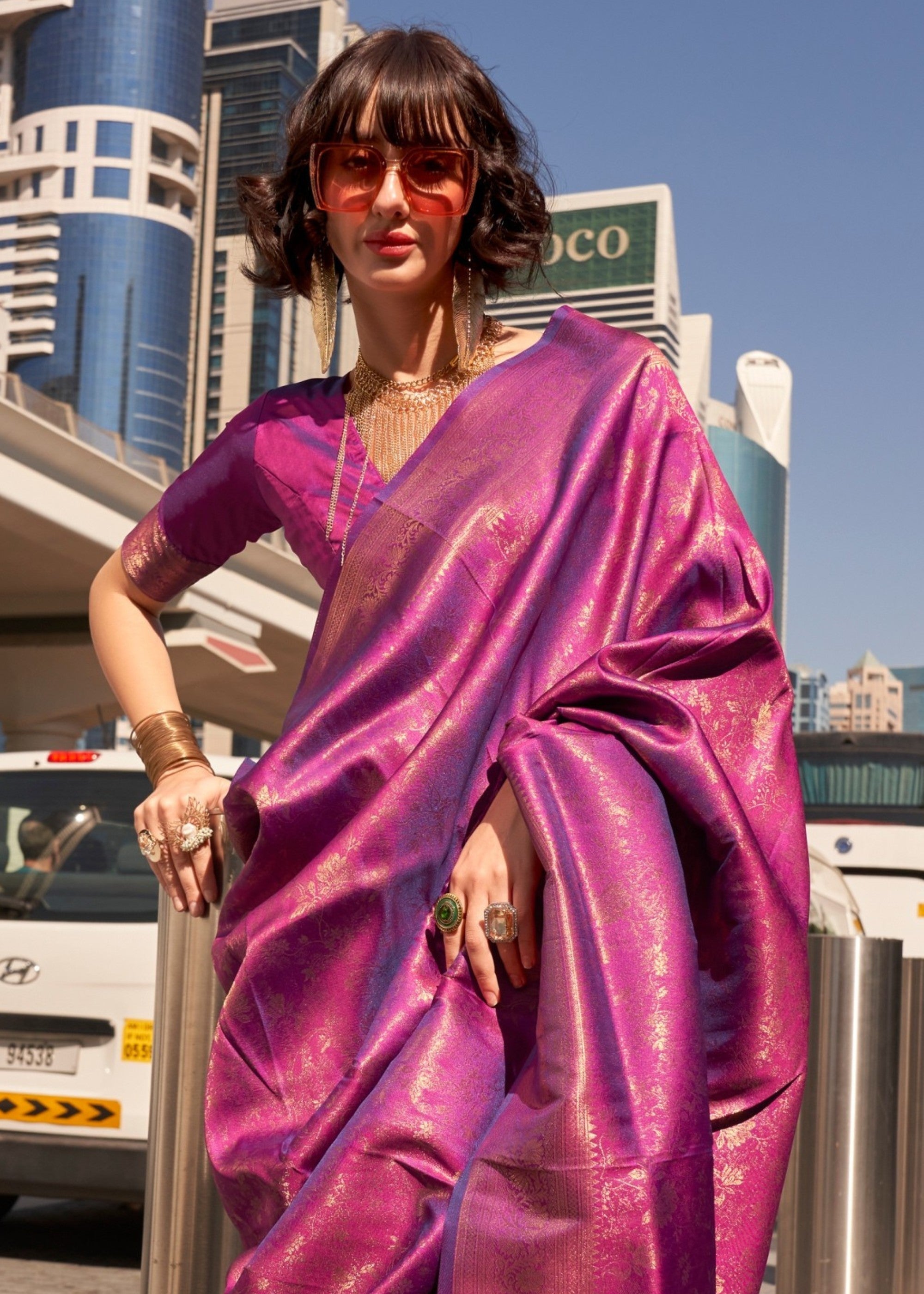 Raising Purple Handloom Weaving Saree - qivii