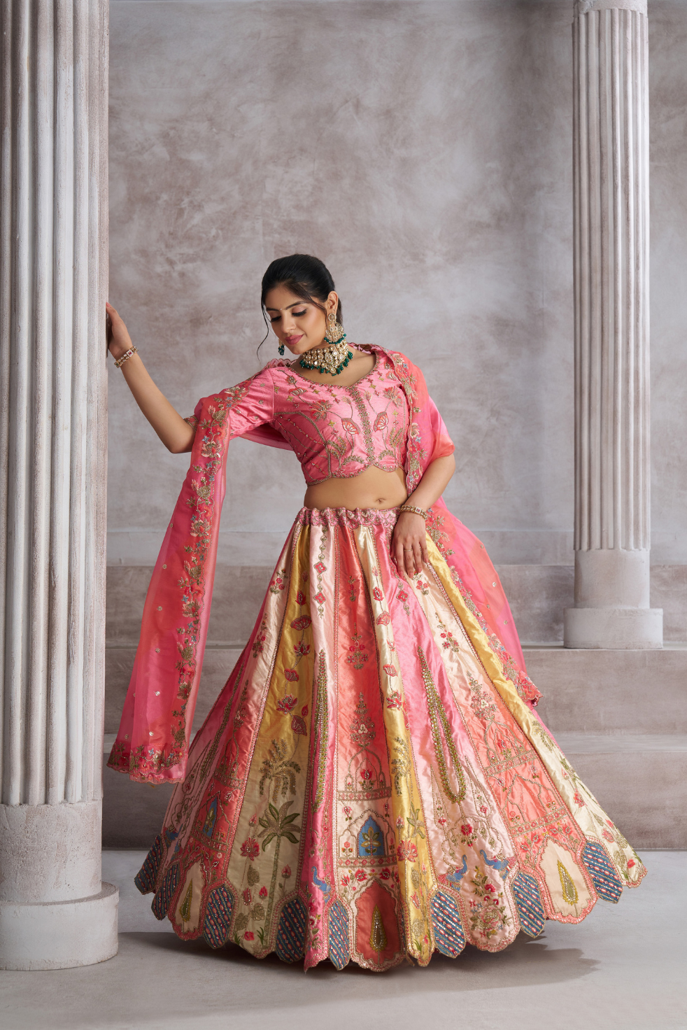 Pretty Pink Silk Bridal Lehenga with Paisley Embroidery and Traditional Design - qivii