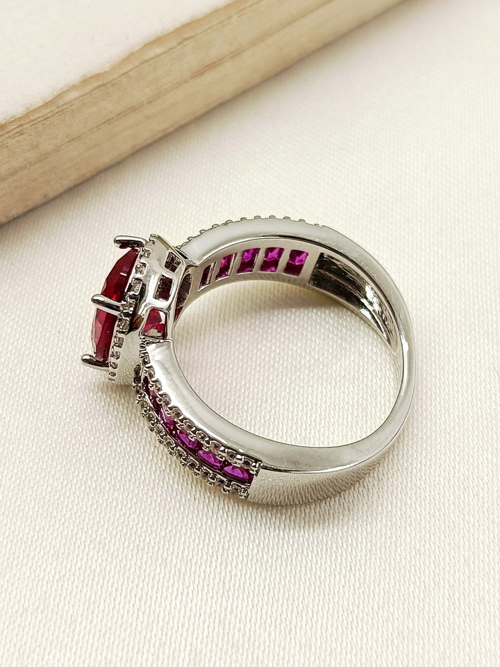 Beautiful Bakti Ruby American Diamond Finger Ring with stunning red gemstone and sparkling simulated diamonds