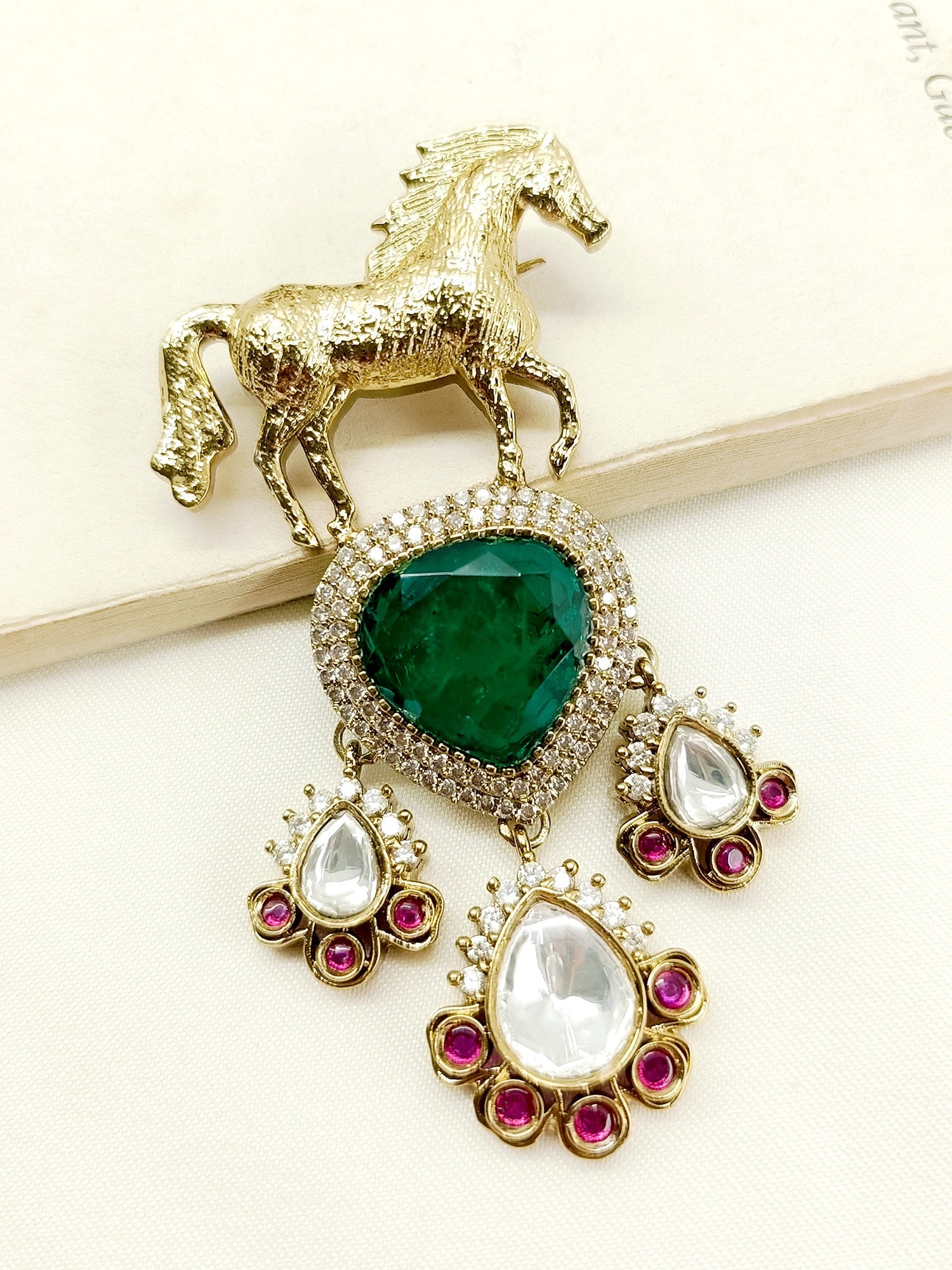 Bulan Green Horse Brooch