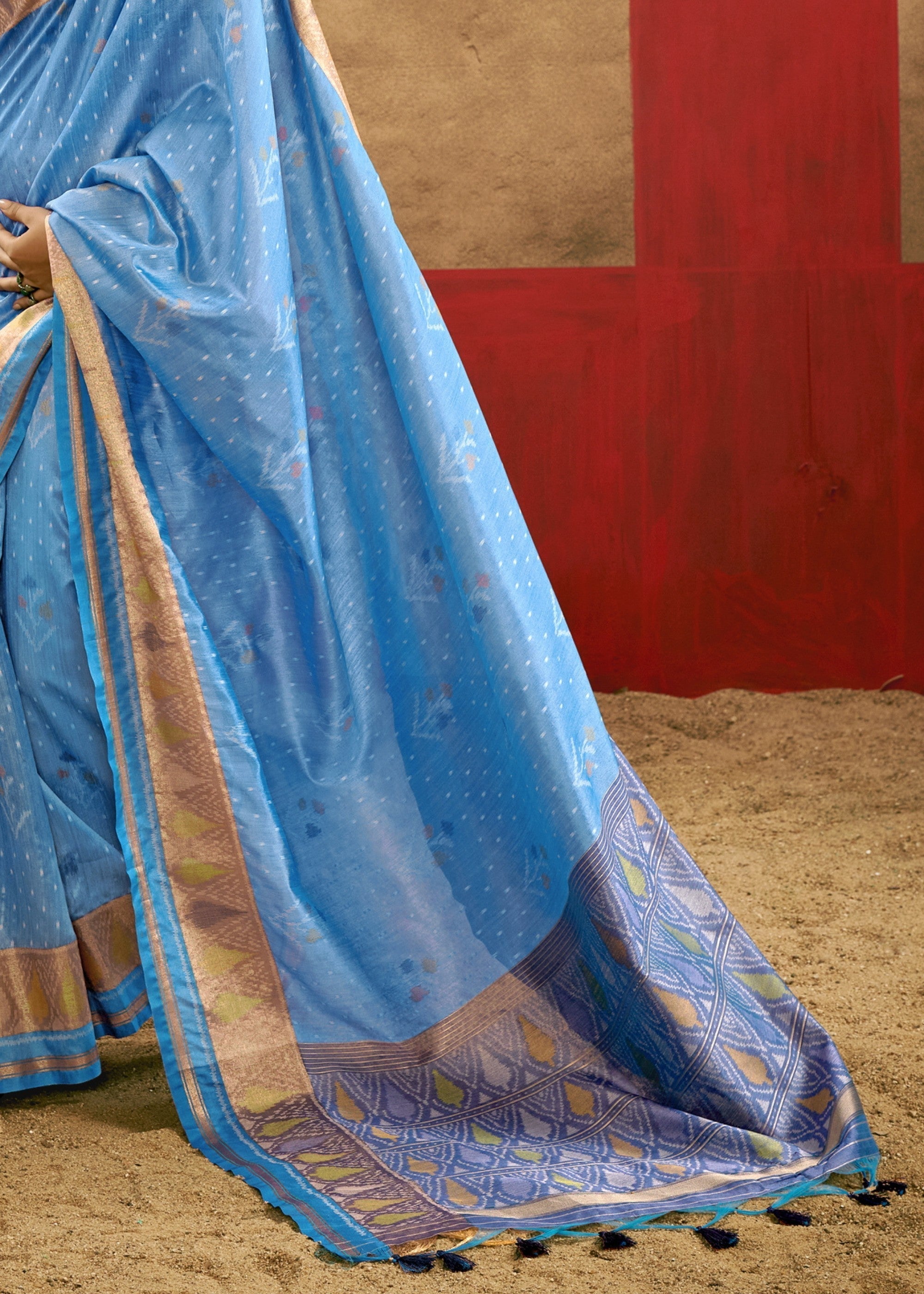 Light Blue Patola Handloom Weaving Silk Saree - qivii