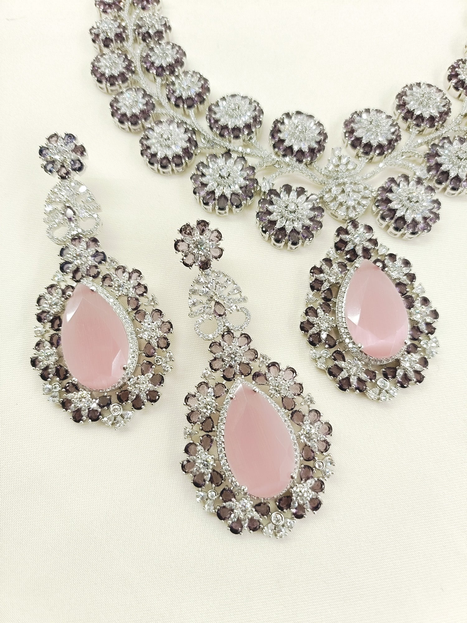 Varuni Lavender American Diamond Necklace Set