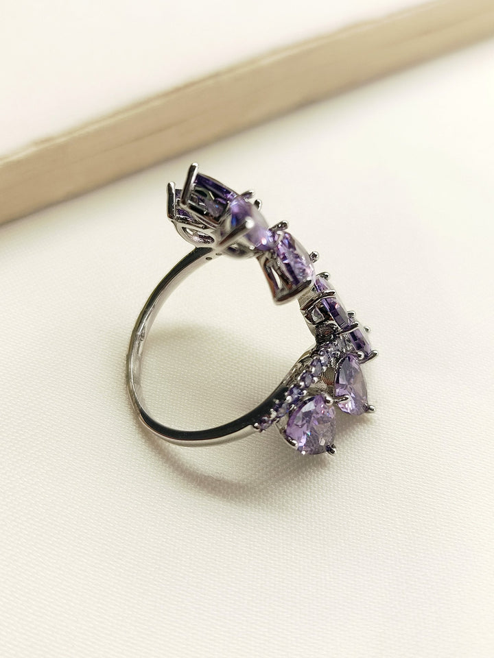  Gorgeous Divi Purple American Diamond Finger Ring with Sparkling Gemstones and Unique Setting