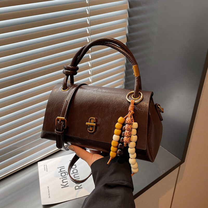 Women’s Lumière Mini Flap Bag – Glossy Waxed PU Leather, Metallic Lock Chain Shoulder & Crossbody Bag