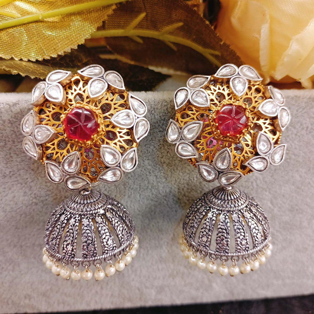 Mehak Rose Pink Stone Two Tone Polish Boutique Earrings