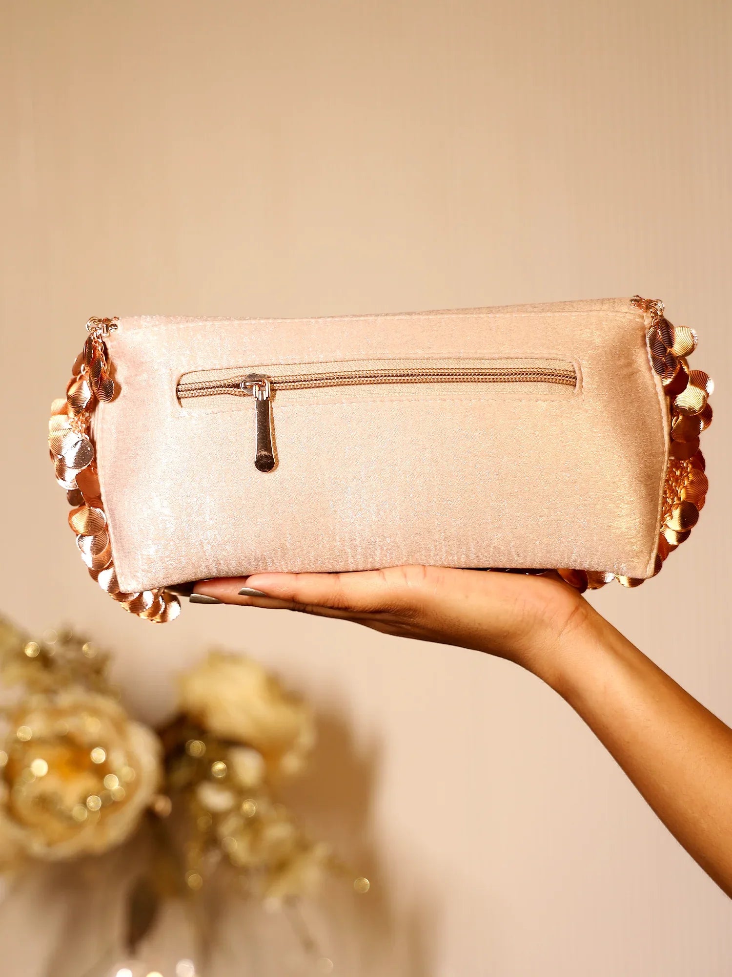 Aadila Rose Gold Evening Clutch