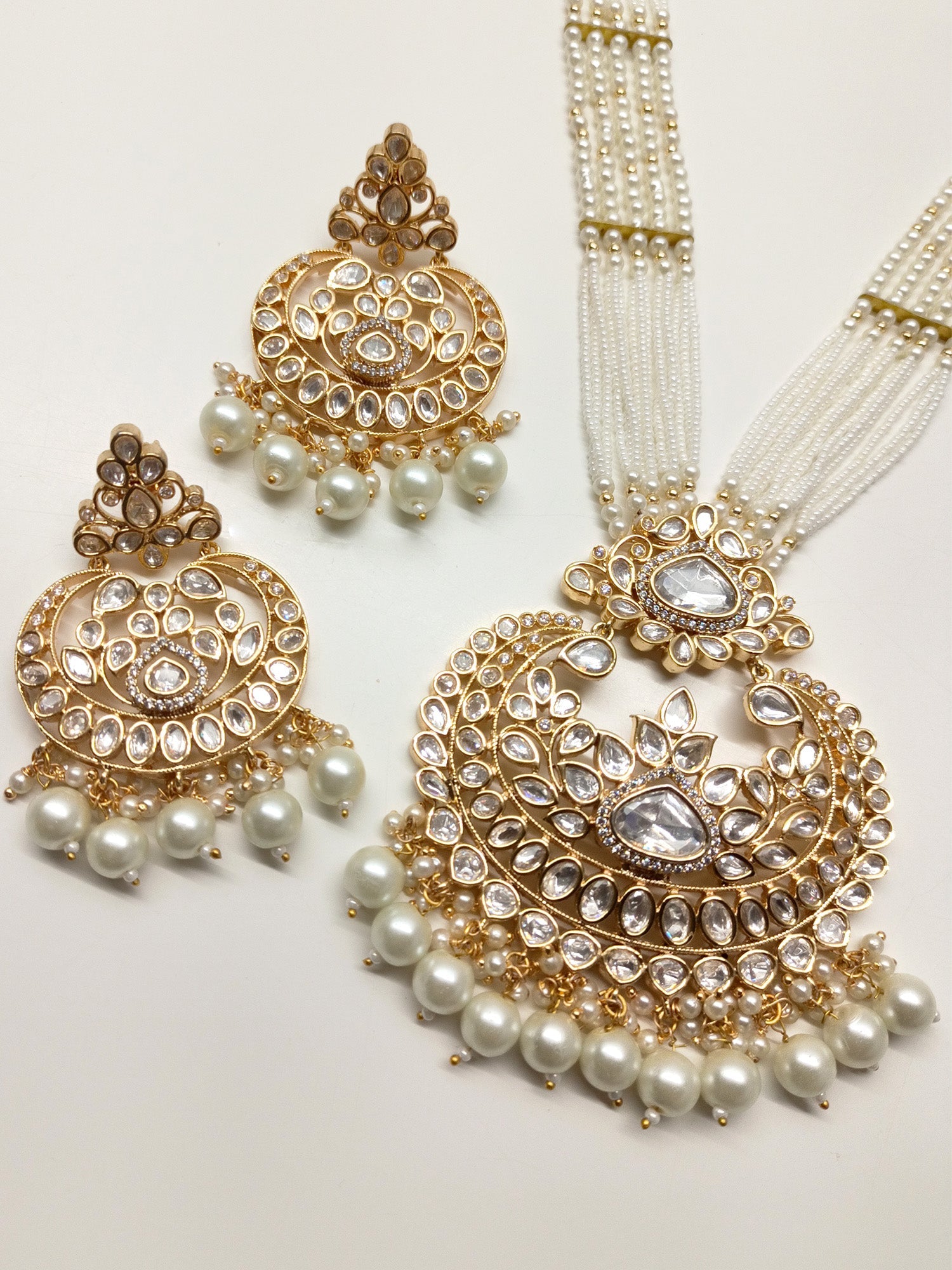 Alora White Long Kundan Necklace Set - qivii