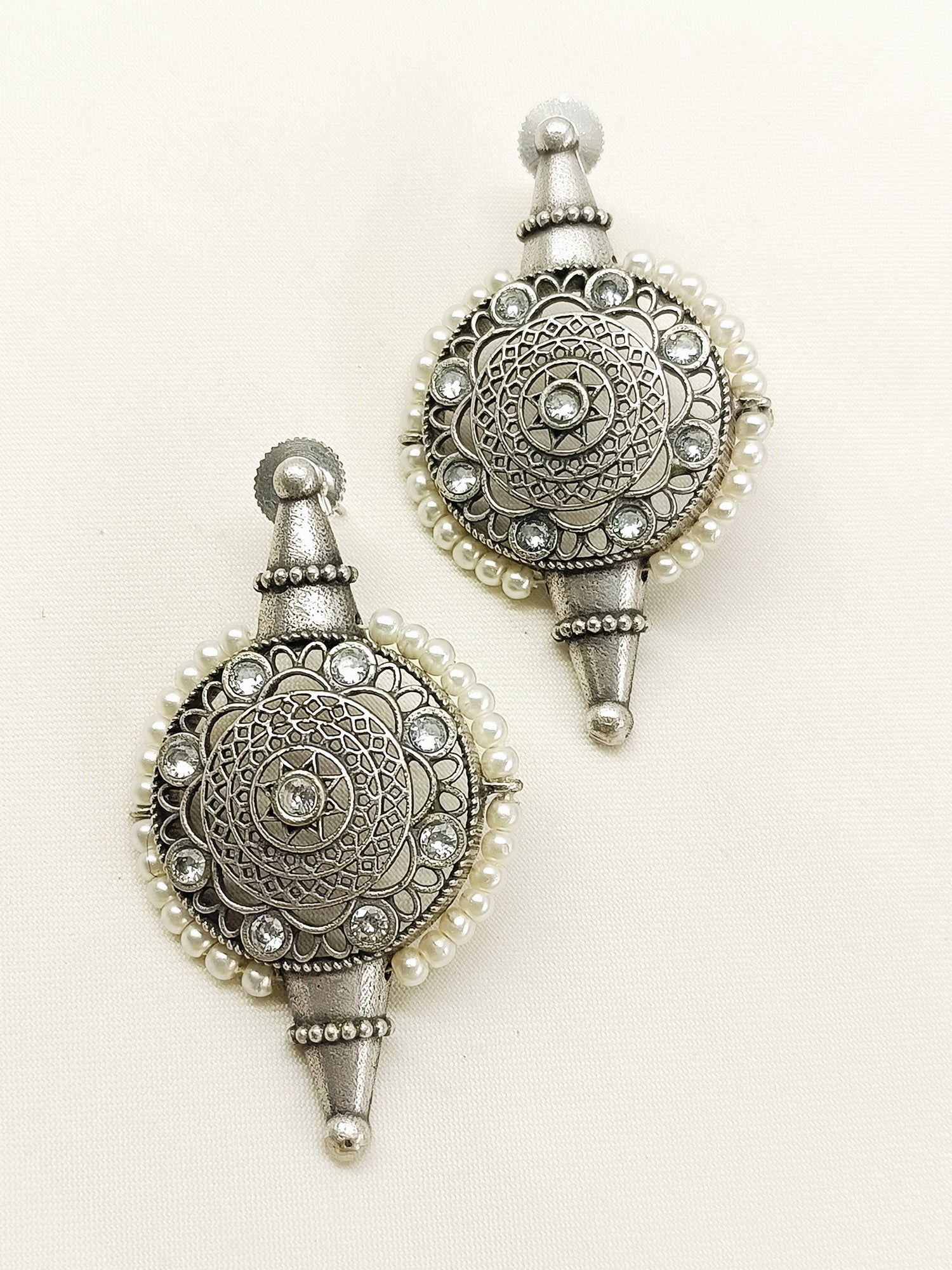 Inika White Pearl Oxidized Earring