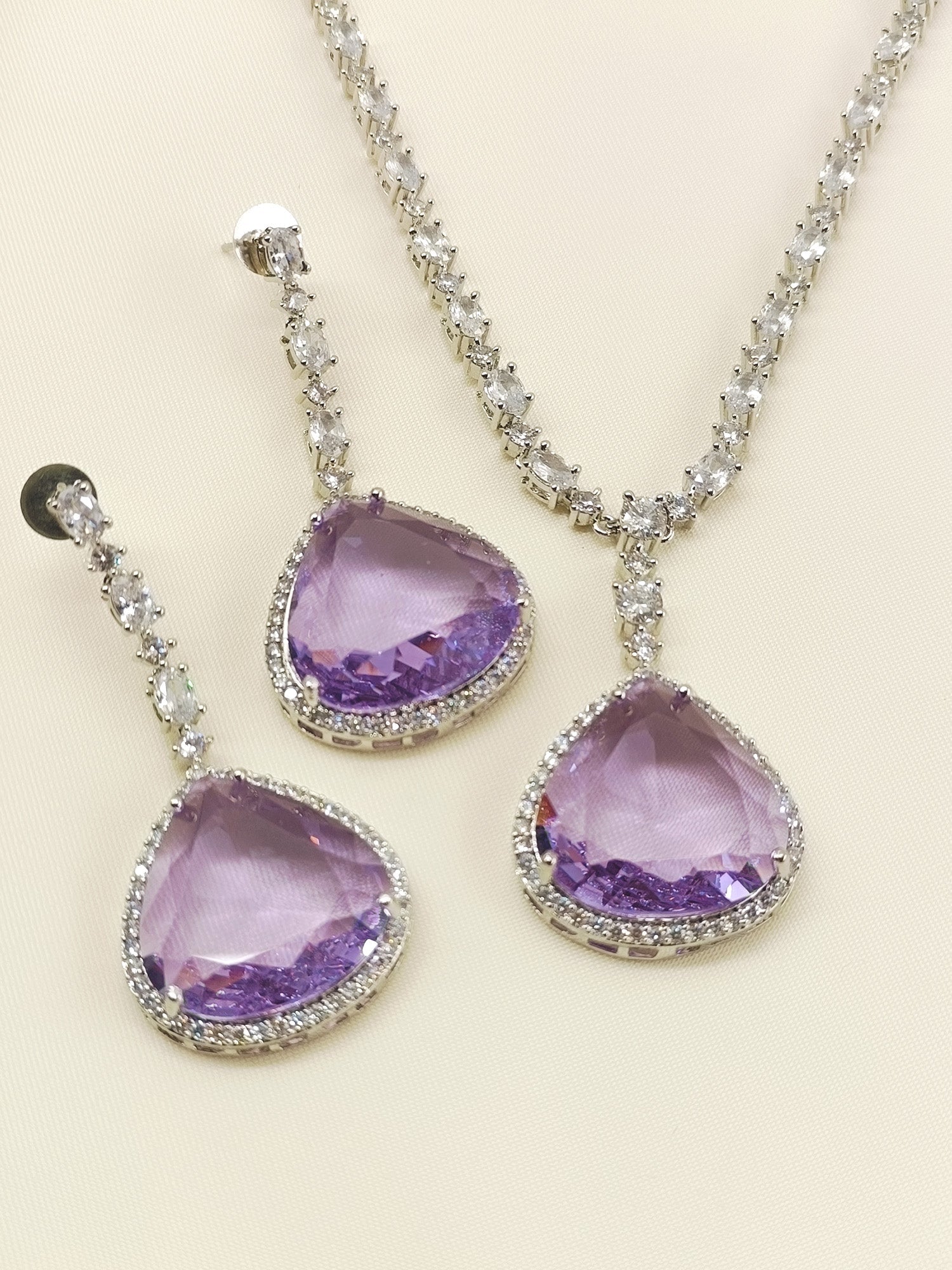 Aviana Lavender American Diamond Necklace Set
