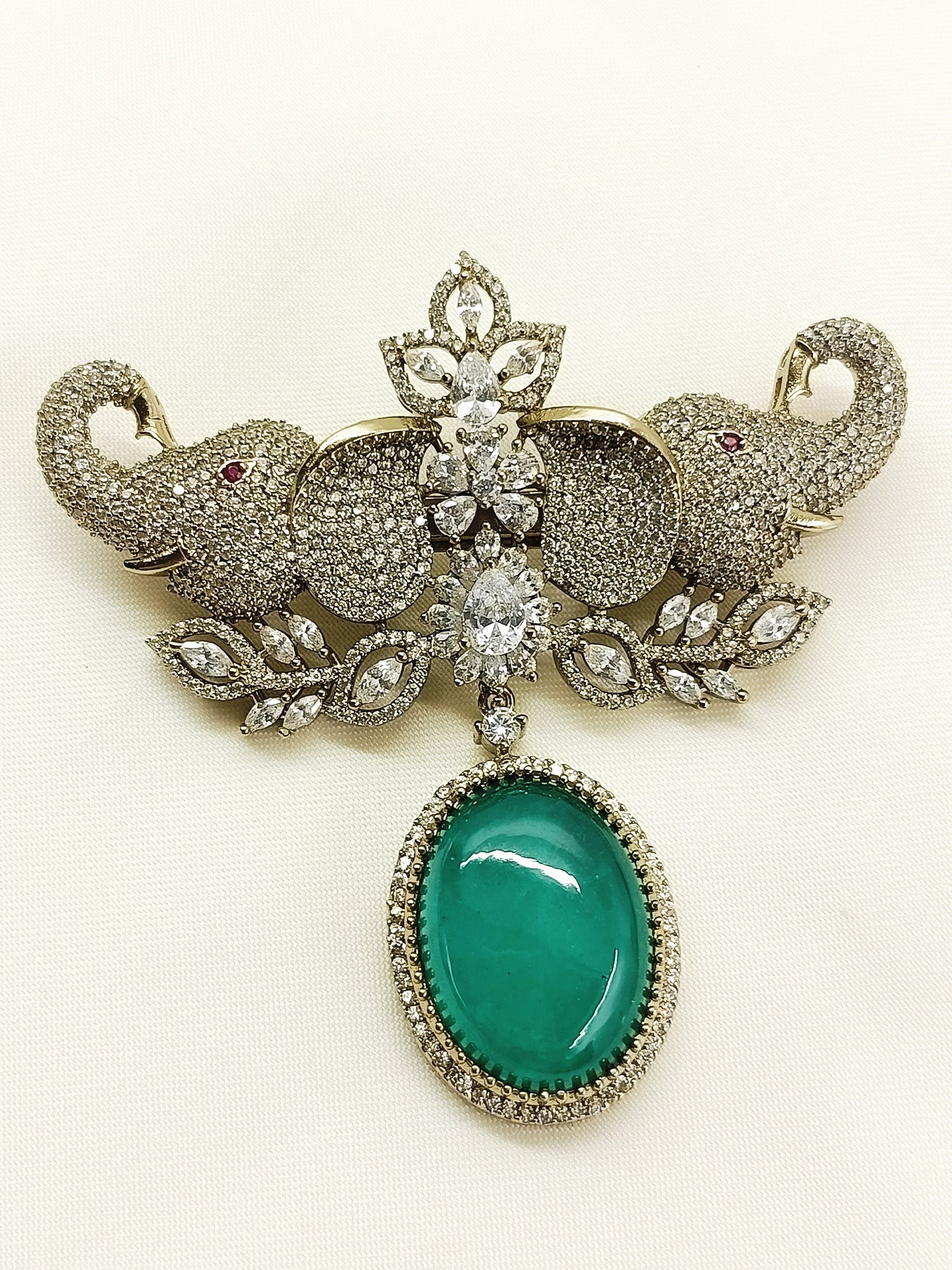 Anay Green Elephant Brooch