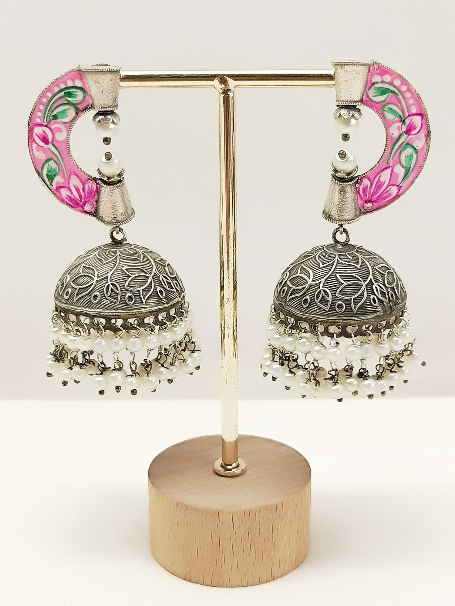Aishani Pink Oxidized Jhumki
