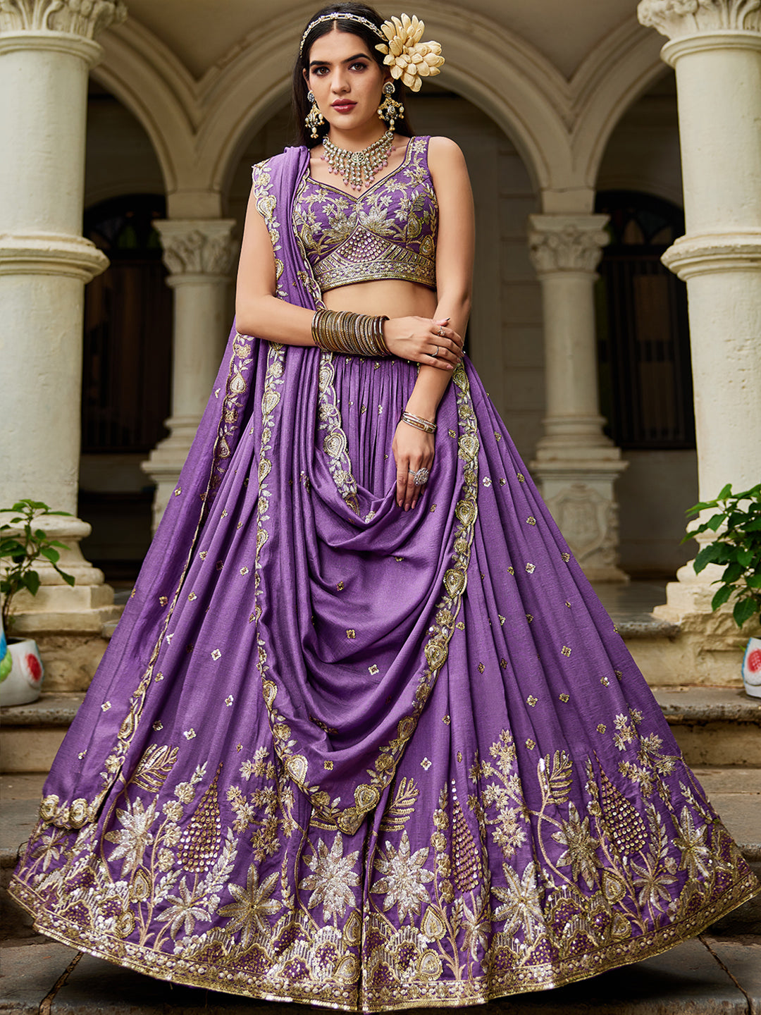 PURPLE - Chiffon Sequinse embroidery Lehenga choli & Dupatta