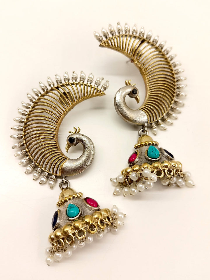 Aakhya Multi Colour Peacock Oxidized Jhumki