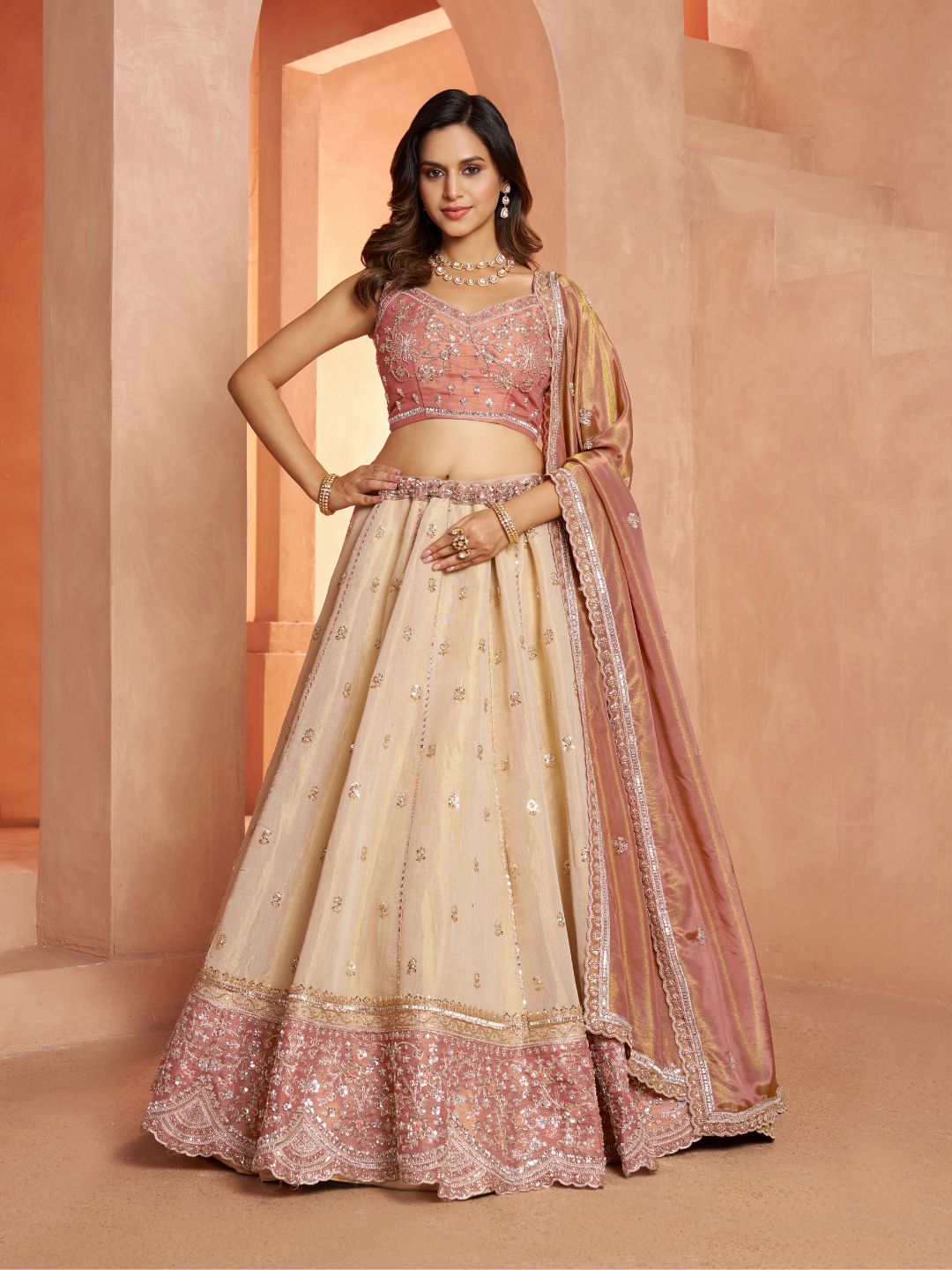 Designer Peach  Lehenga with Luxurious Embellished Details