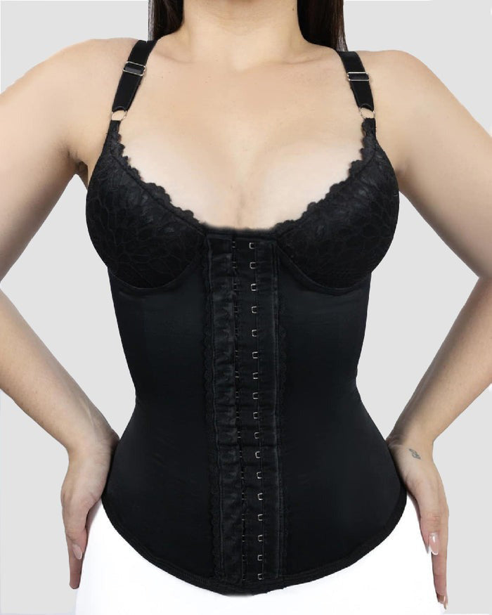 Shapshe® Seamless Satin 18 Steel Bone Corset Vest Lace Cups Bustier Top  - By Qivii