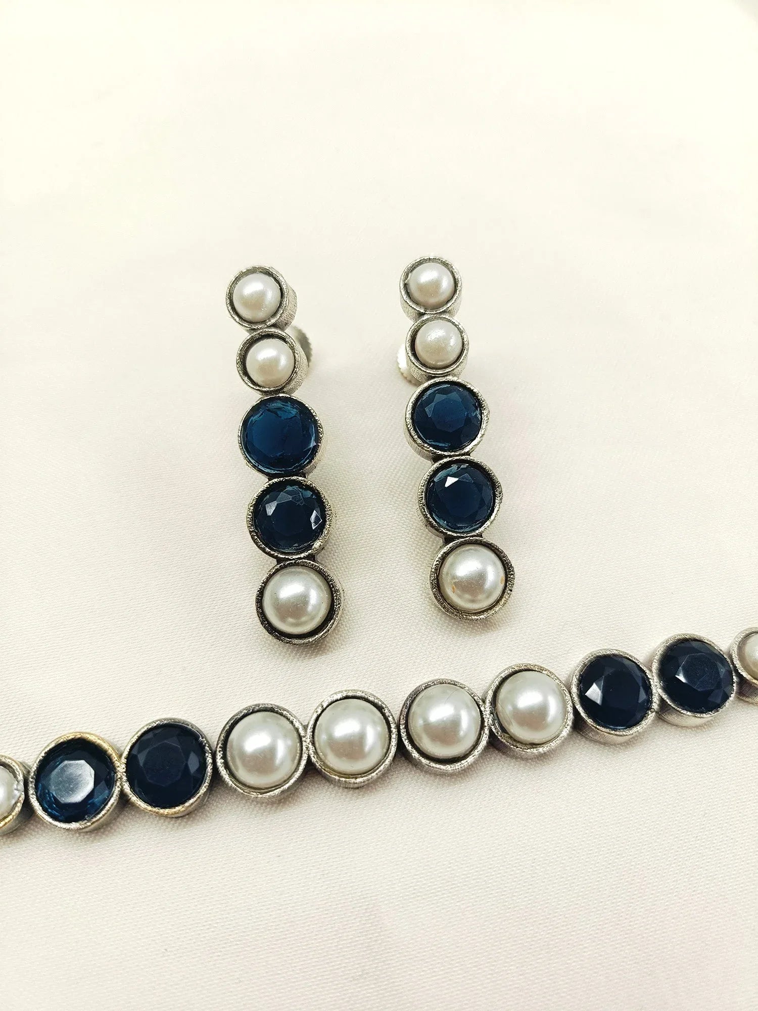 Amulaya Navy Blue Oxidized Necklace Set