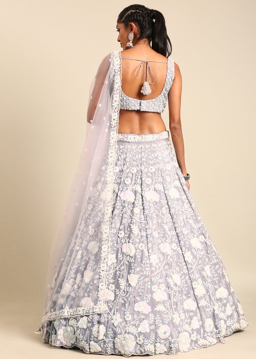 Silver Mauve Purple Georgette lehenga Choli with Sequins & Zarkan Embroidery | Ready To Wear - qivii
