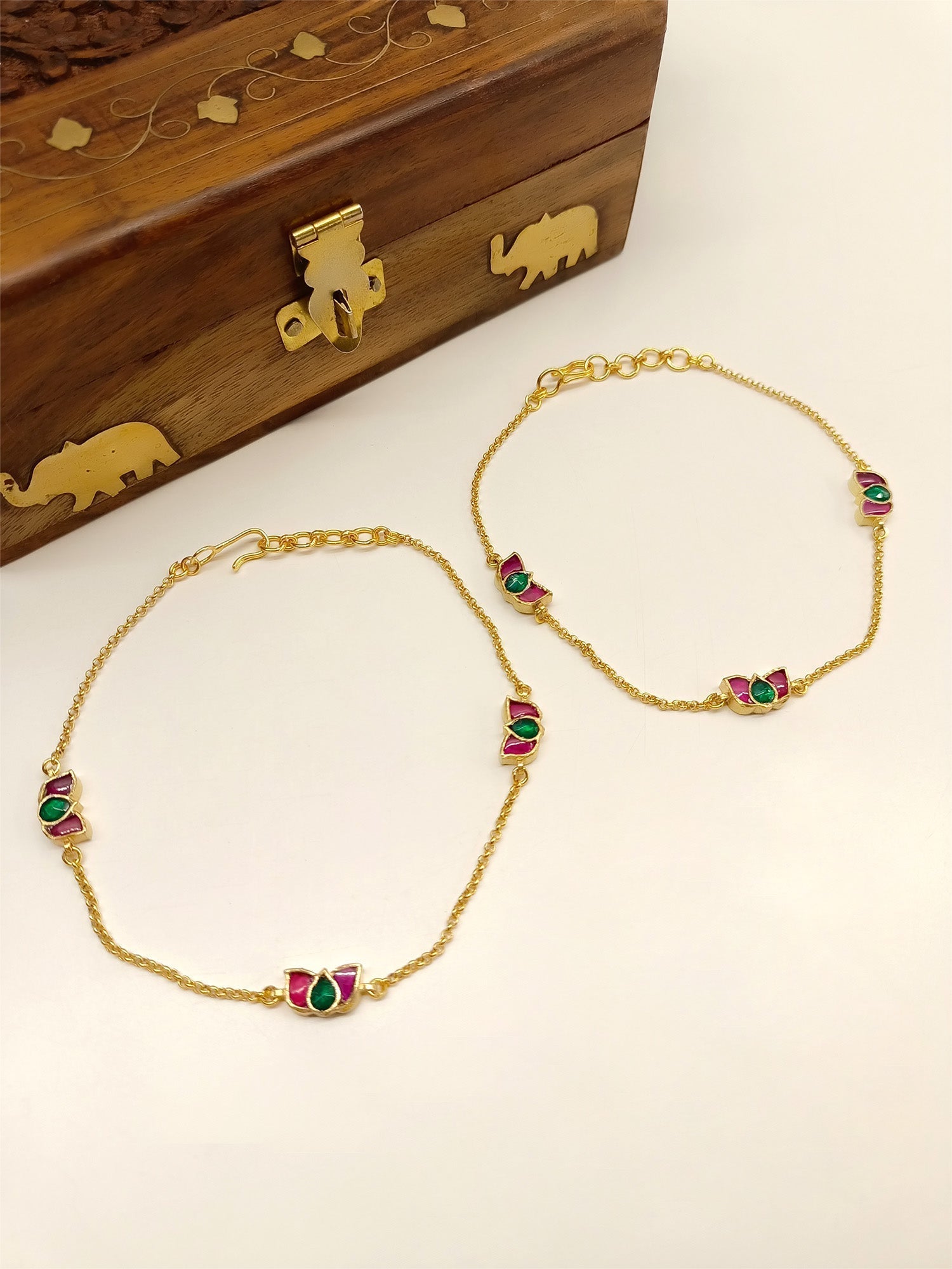 Waliya M G Lotus Flower Kundan Anklet qivii