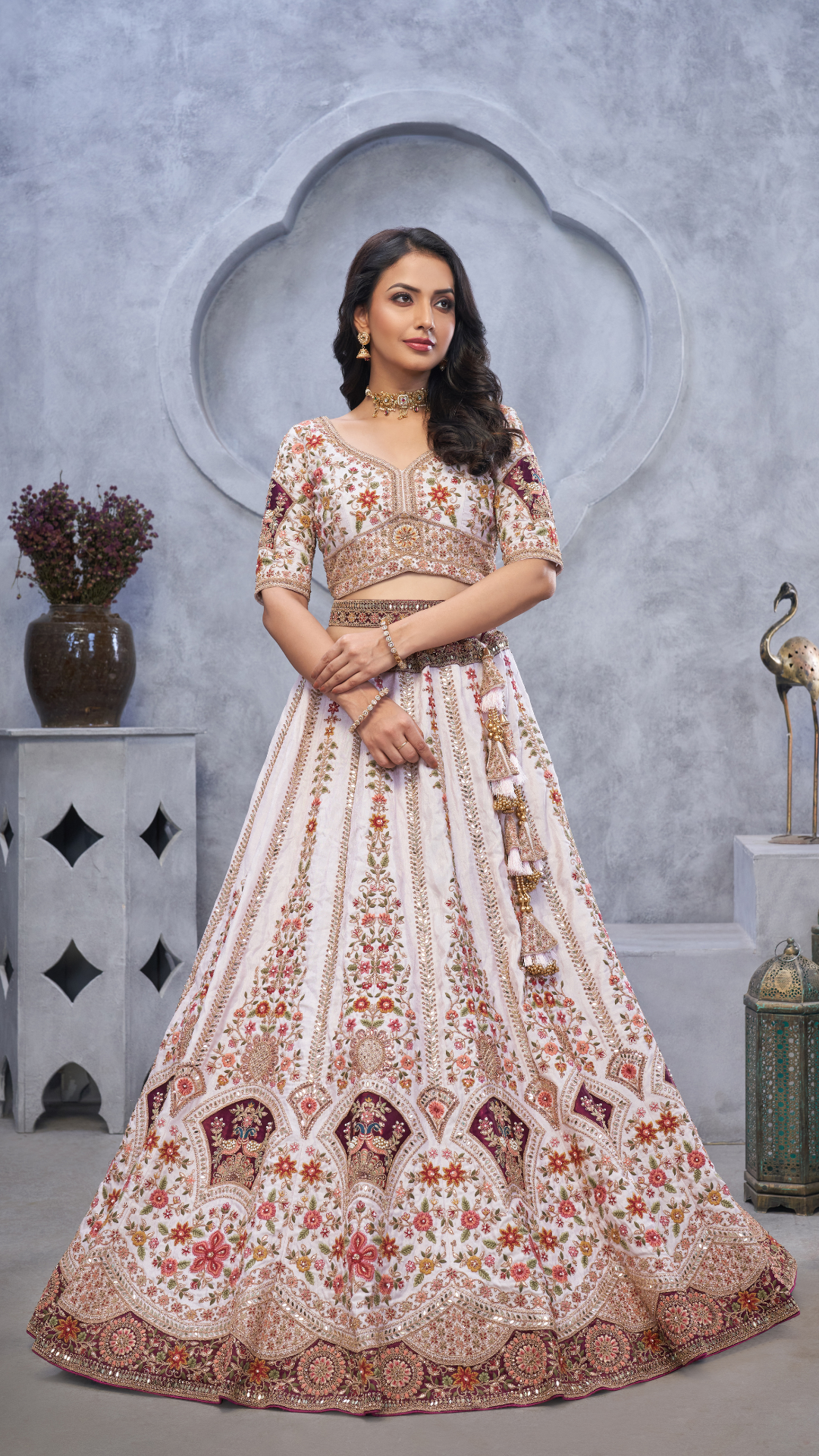 Bridal Light Purple Lehenga with Zari Paisley Embroidery, Silk Patches, and Regal Peacock Motifs