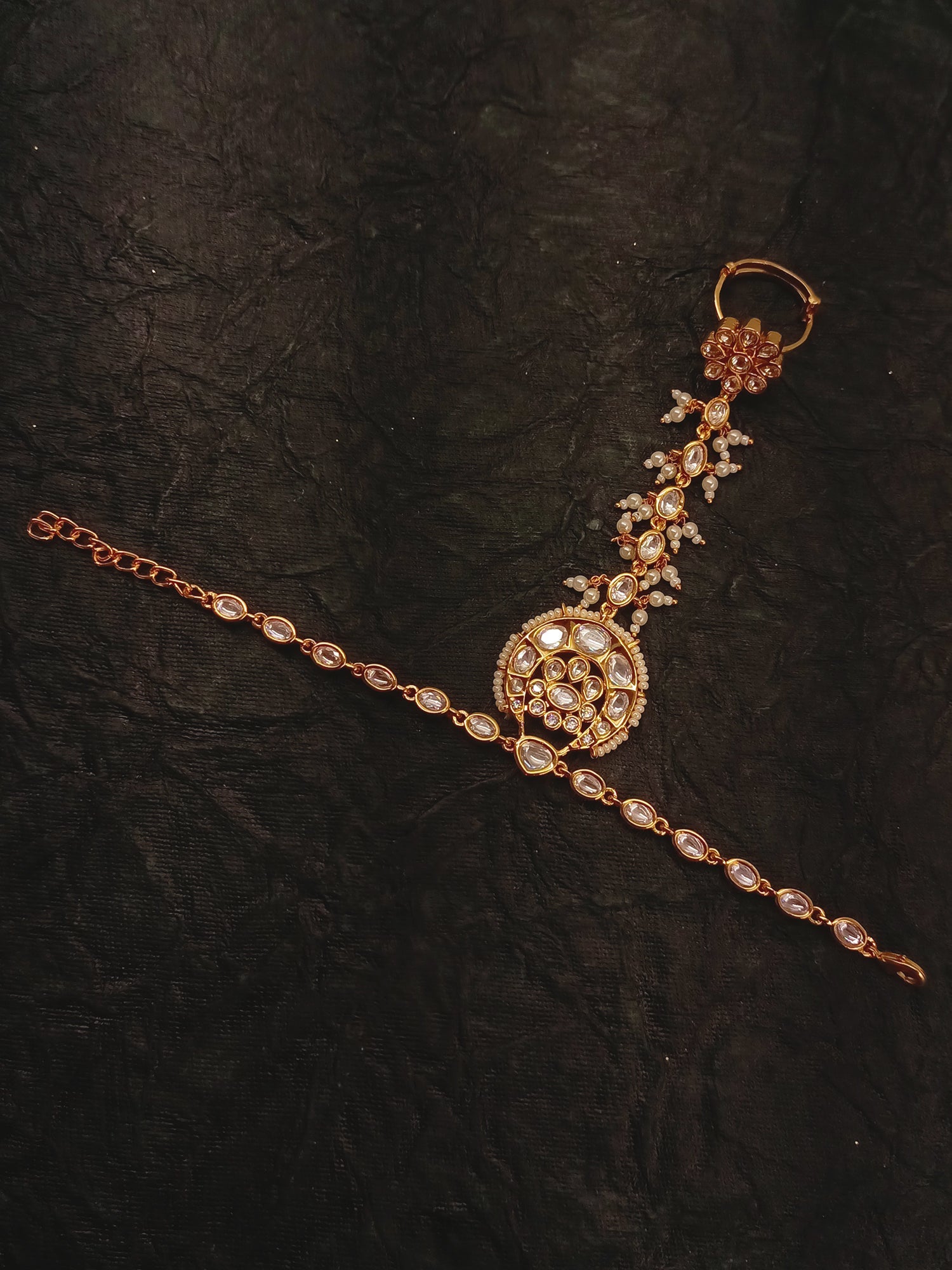 Nilakshi White Gold Plated Kundan Hathphool [Price Is For Single Piece}