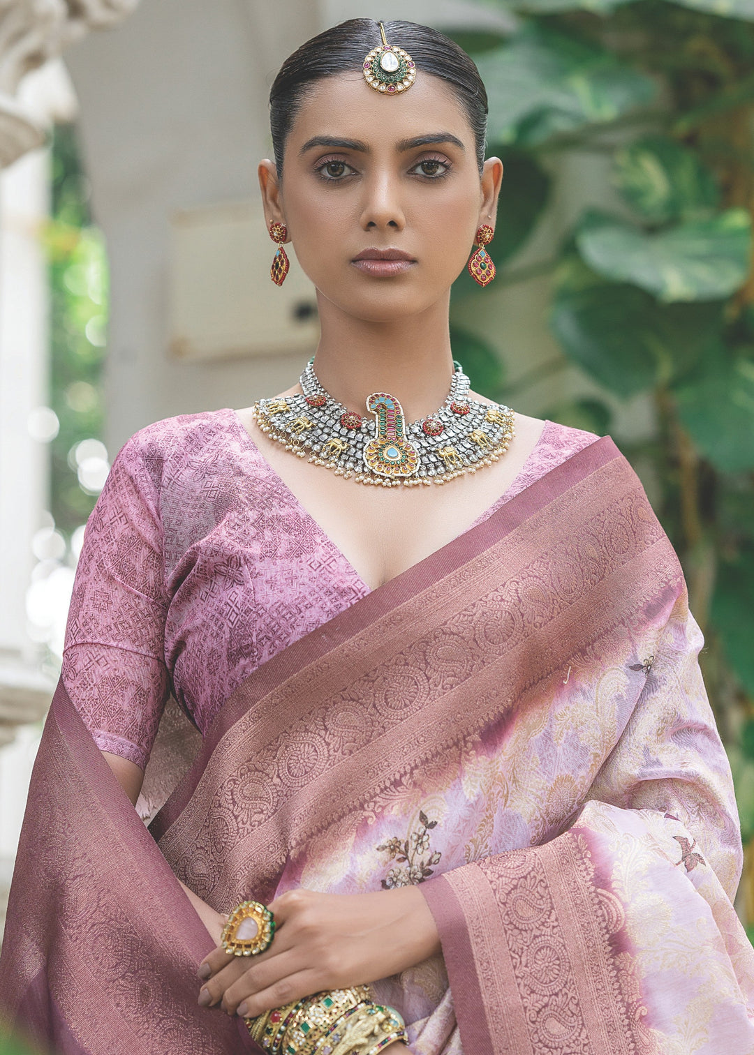 Lilac Purple Woven Silk Saree with Contrast Pallu