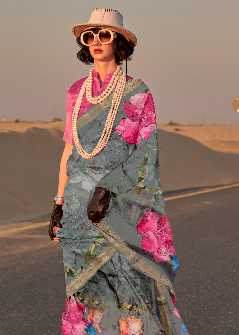 Frost Grey Woven Tussar Silk Saree