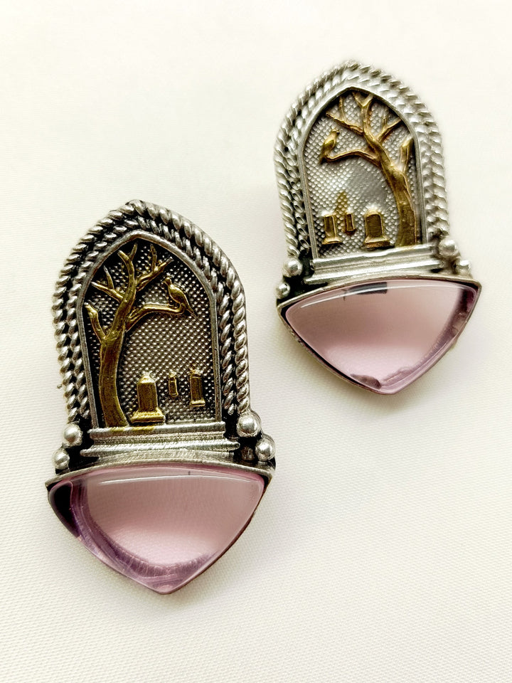 Ferhana Pink German Silver Oxidized Earrings