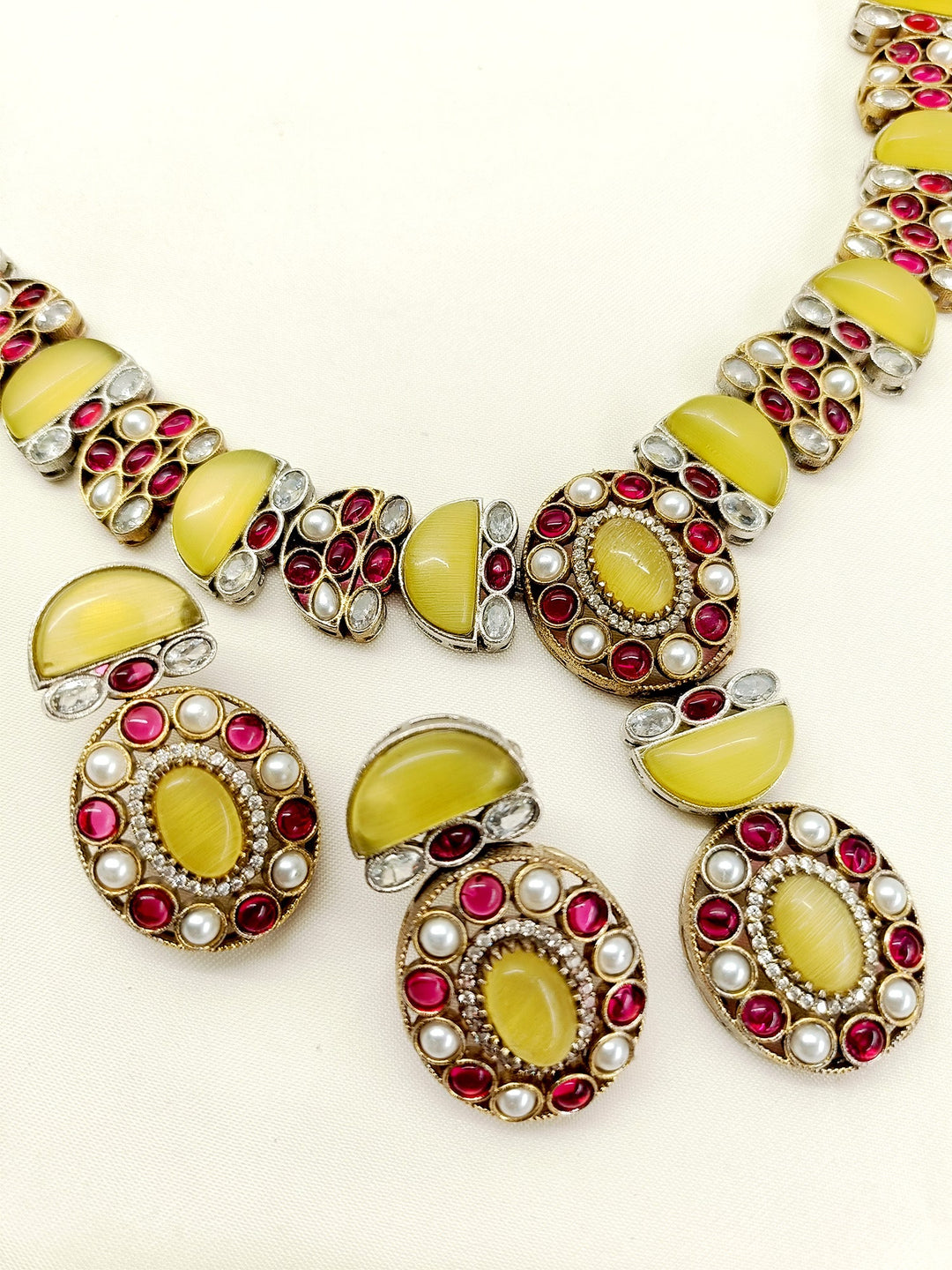 Loveina Yellow Oxidized Necklace Set