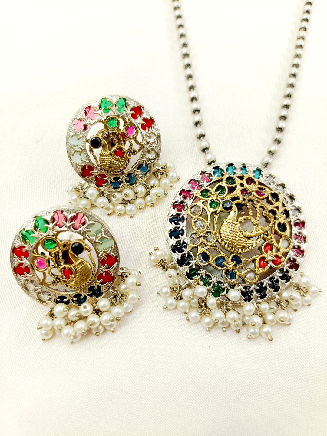 Laxmi Multi Colour Oxidized Pendant Set