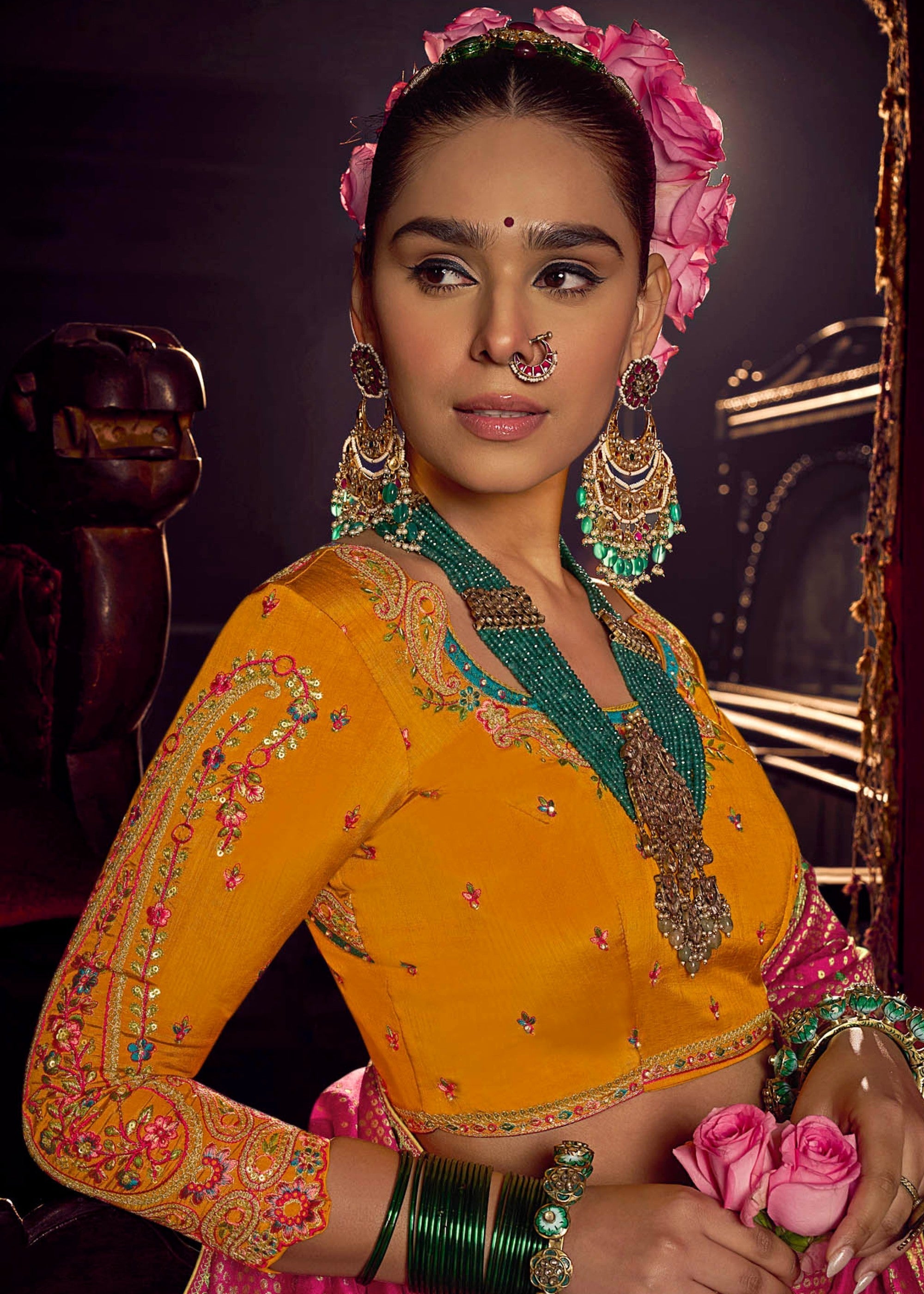 Brink Pink Pure Viscose Dola Silk Saree With Handwork On Blouse And Pallu - qivii