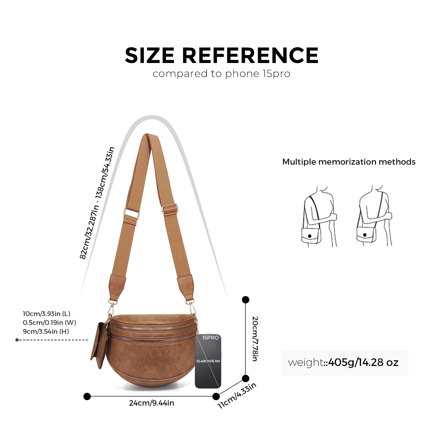 Ounamei Vegan Leather Crossbody Bum Bag for Women with Mini Pouch | Small & Large Sizes