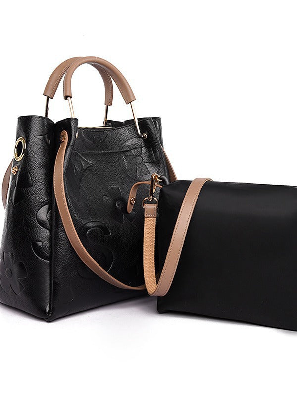 Women's Grain & Grace Bucket Bag - Vintage Embossed Carryall with Detachable Pouch for Women | Textured Leather Mother-Daughter Tote