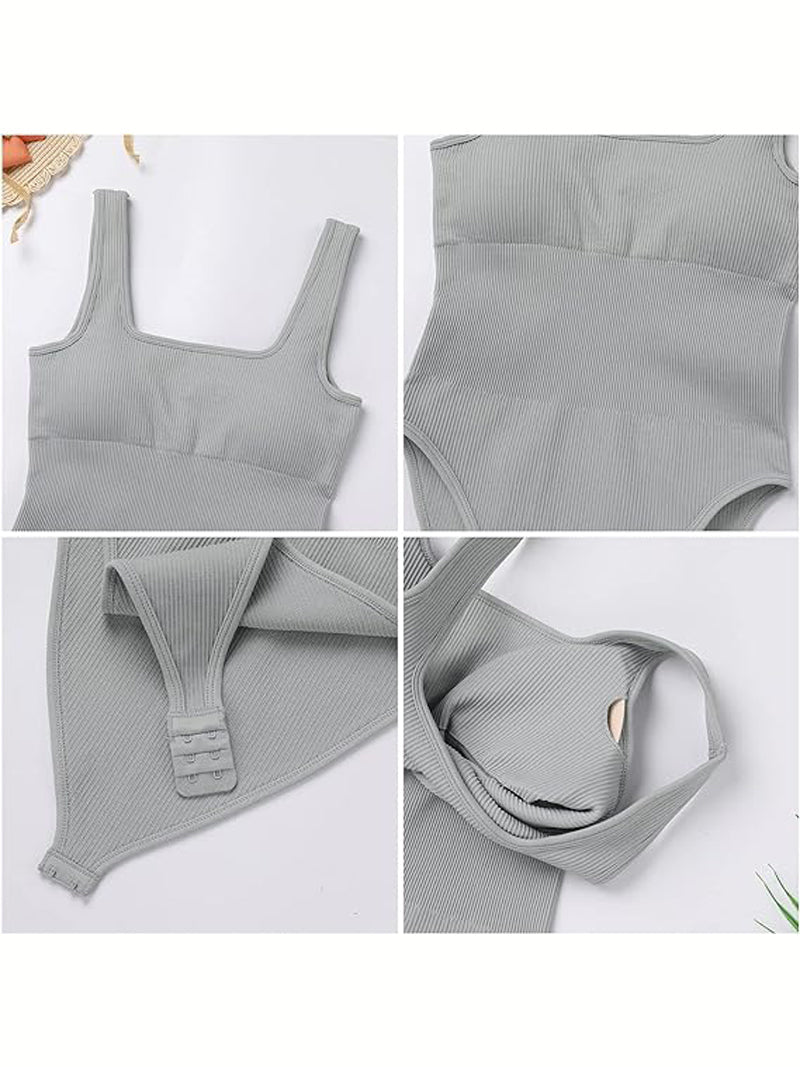 Women's Shapewear Bodysuits Sexy Ribbed Sleeveless Square Neck Tank Tops  - By Qivii