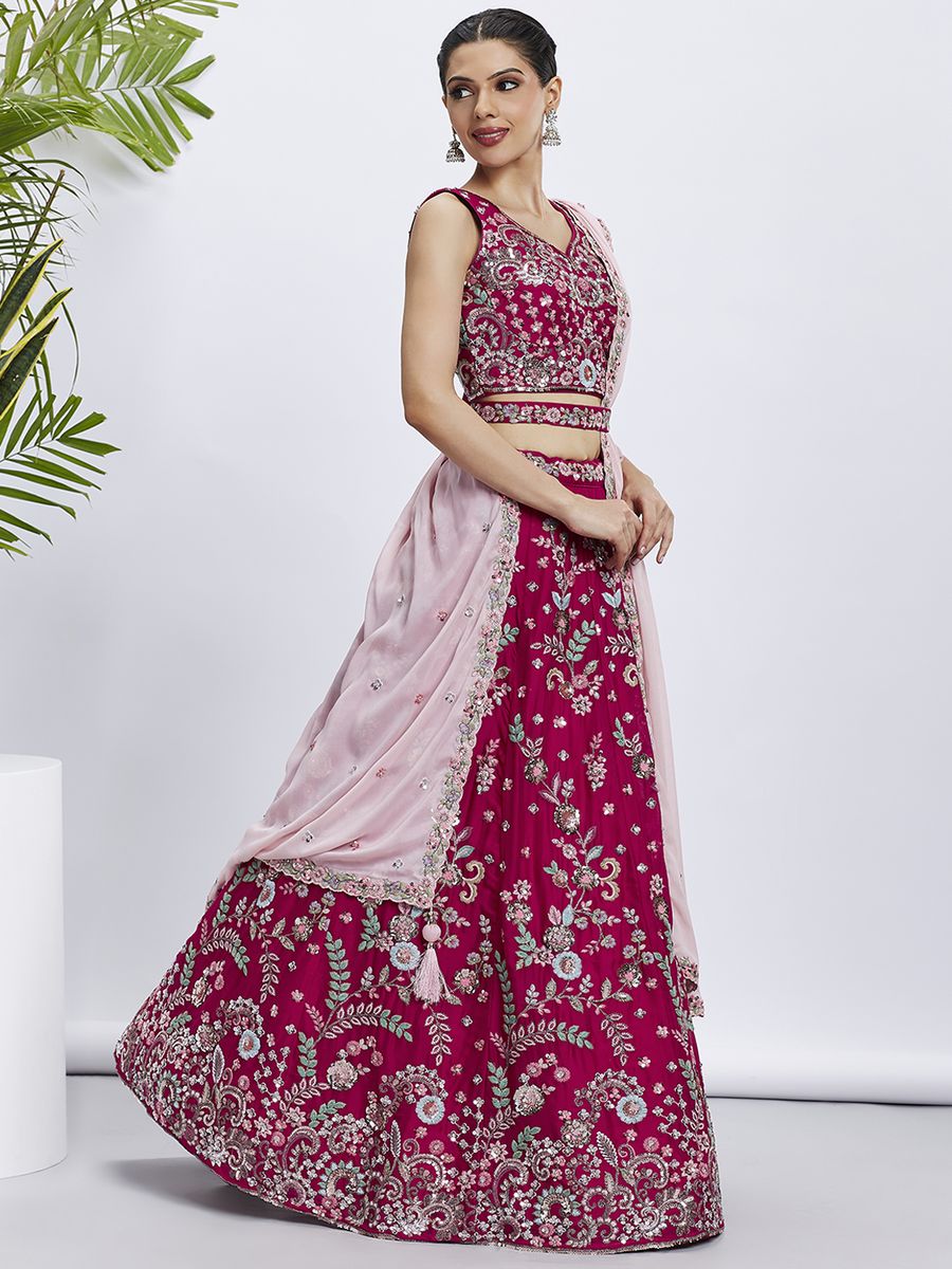 Rose - Pure Georgette Golden Sequined, Multi-Color Thread & Zarkan Embroidered Semi-Stitched Lehenga choli