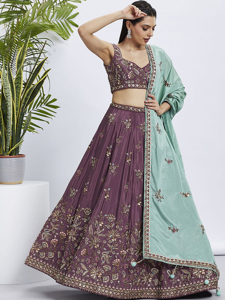 Rose gold Pure Chiffon Sequins and thread embroidery Semi-Stitched Lehenga choli & Dupatta