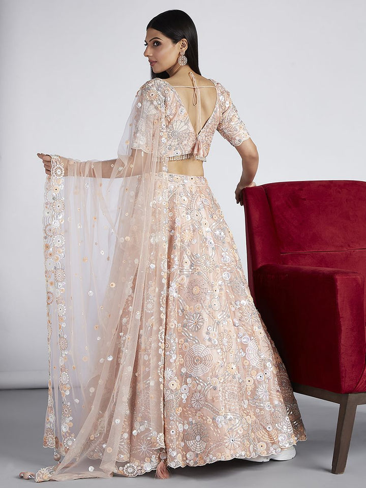 Peach Organza Sequins, Zarkan and thread embroidery Semi-Stitched Lehenga choli & Dupatta