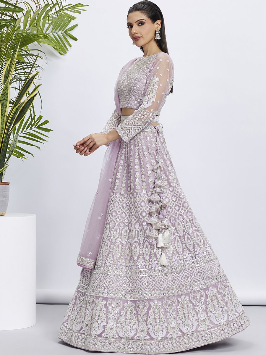 Gorgeous Lavender White Net Lehenga Choli with Heavy Embroidery