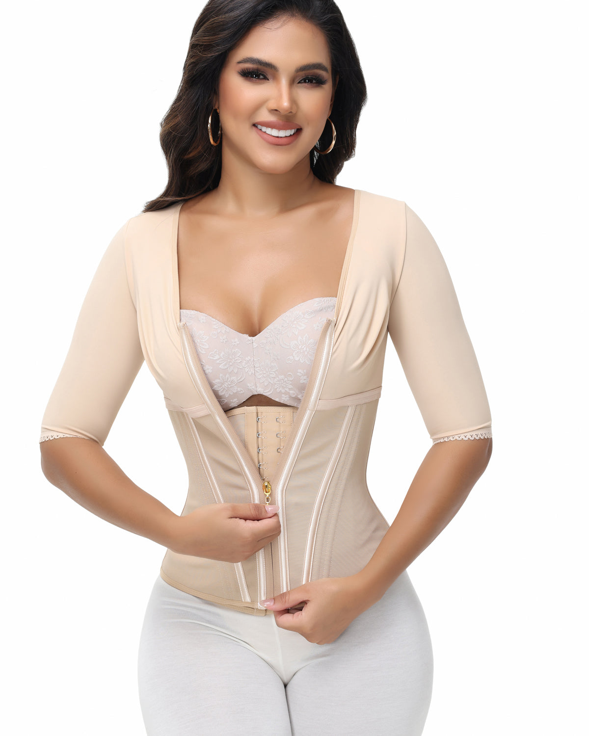 Shapshe® Fajas Colombianas High Compression Half Sleeves V Neck Waist Trainer
