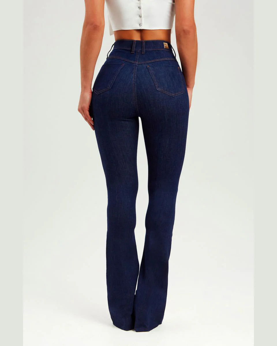 Dark Blue Butt Lifting Skinny Flare Shaping Jeans High Waist Stretch Pants Women Jeans  - By Qivii
