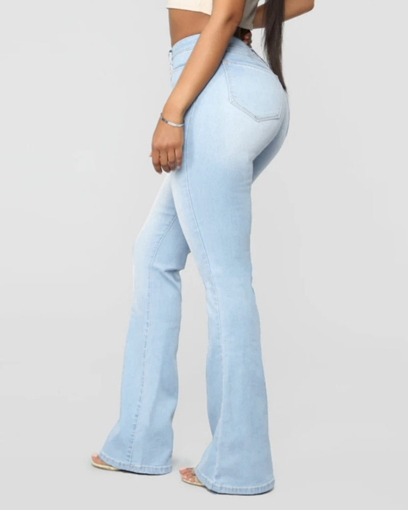 Fashion High Waist Hip Lift Slim Washed Flared Jeans  - By Qivii