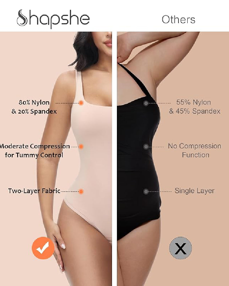 Shapshe® Seamless Tummy Control Thong Shapewear Backless Square Neck Tank Tops Body Shaper  - By Qivii