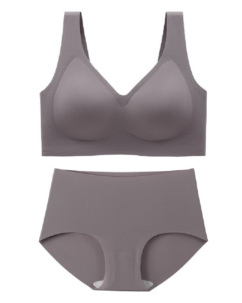 Women's Wirefree Underwear Set Seamless Ultra Comfort Daily Bras With High Waist Panties  - By Qivii