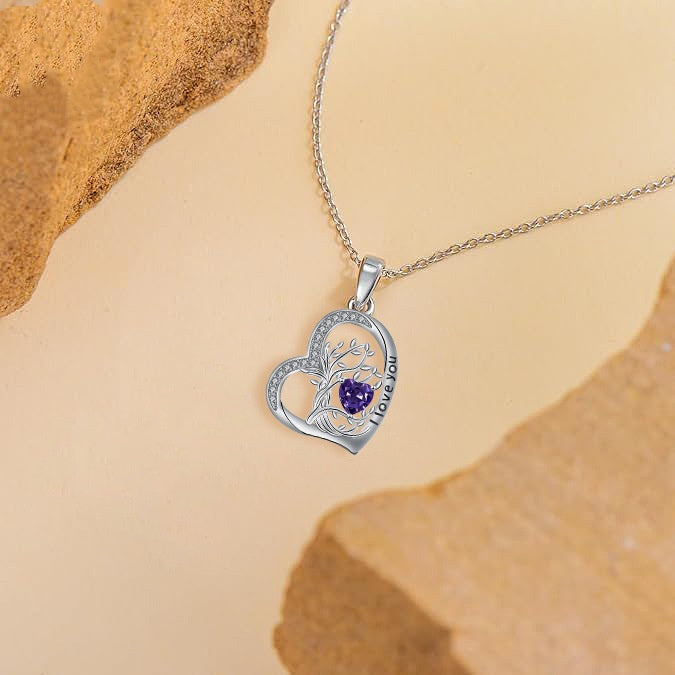 Birthstone Tree Of Life Heart Necklace