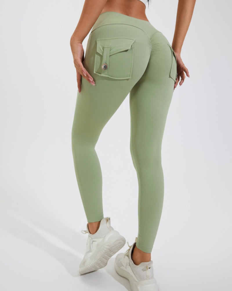Peach Hip Fitness Leggings with Cargo Pockets  - By Qivii