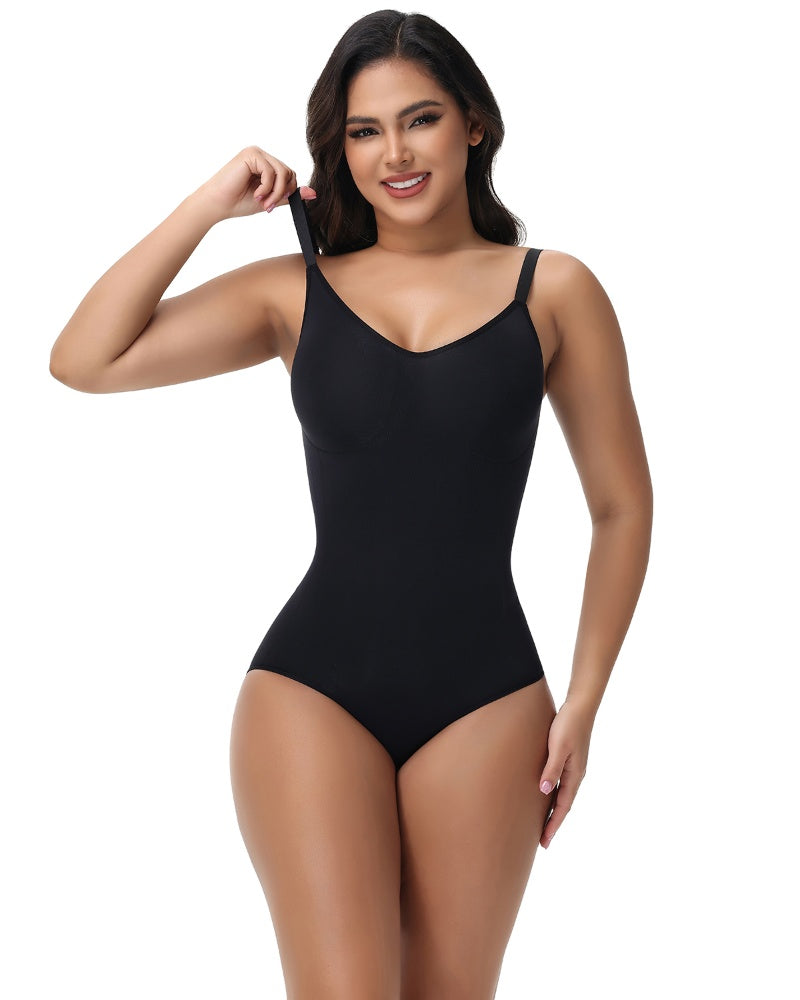 Shapshe® Seamless Knit Tummy Control Bodysuit Spaghetti Strap Stretch Briefs Body Shaper  - By Qivii