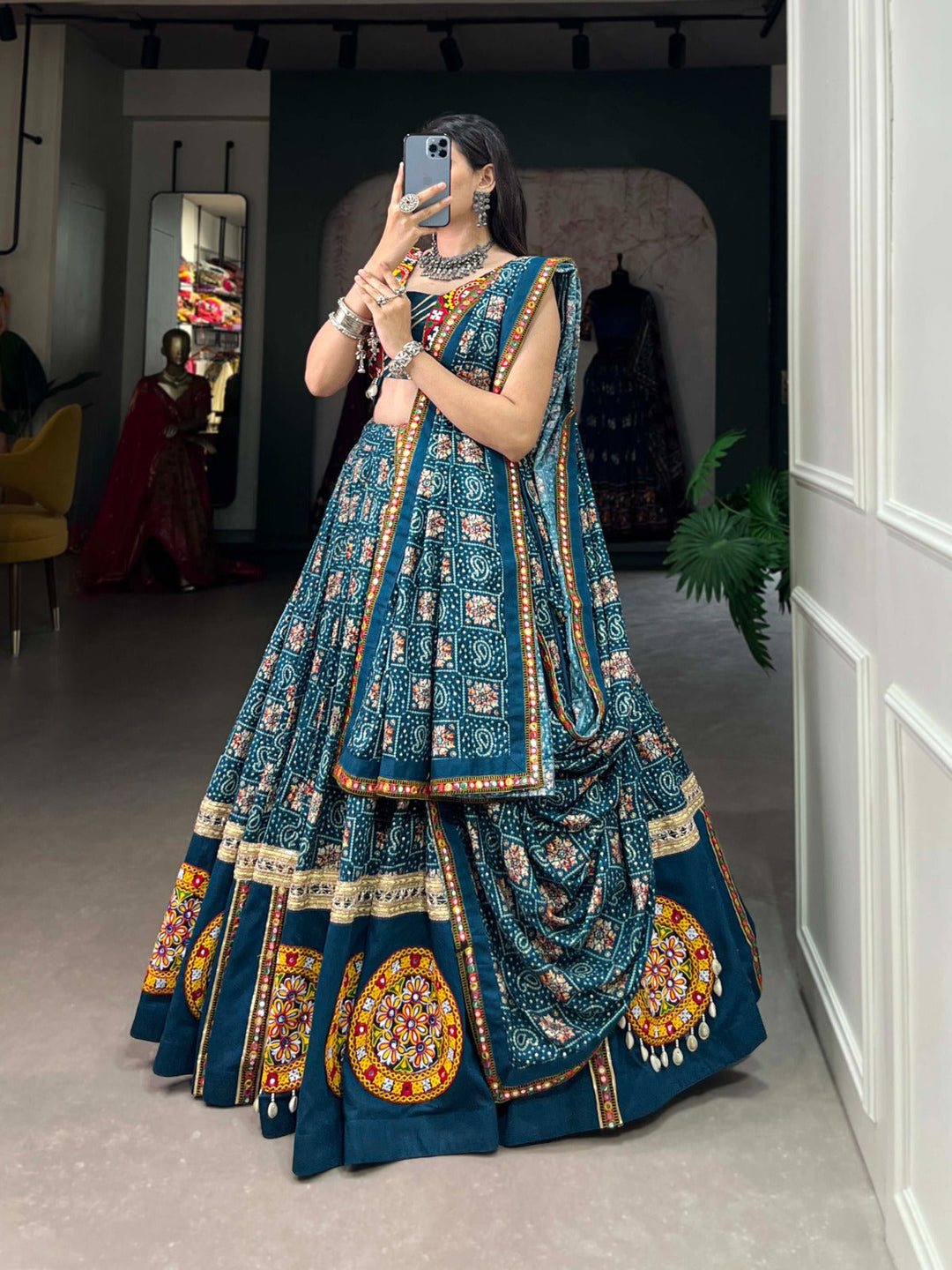 Blue Color Pure Rayon With Printed And Foil Work Navratri  Special Lehenga Choli Set