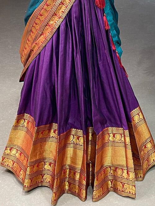 Narayan Pet Cotton Zari Weaving Work Lehenga Choli In Purple Color