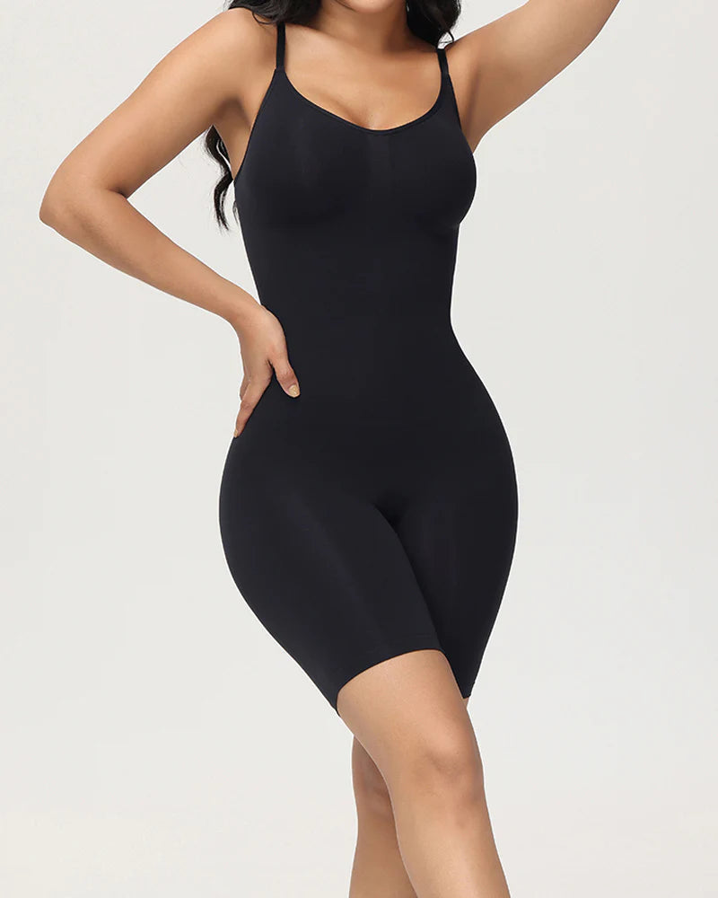 Body Shaper Ribbed Seamless Tummy Control Mid Thigh Bodysuits  - By Qivii