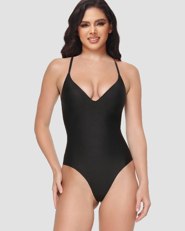 Shapshe® Smooth Push Up Pad Thong Bodysuit Seamless Deep V-Neck Body Shaper