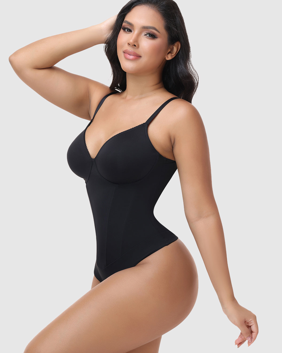 V Neck Adjustable Strap Lace Up Back Tummy Control Bodysuit Hourglass Shapewear
